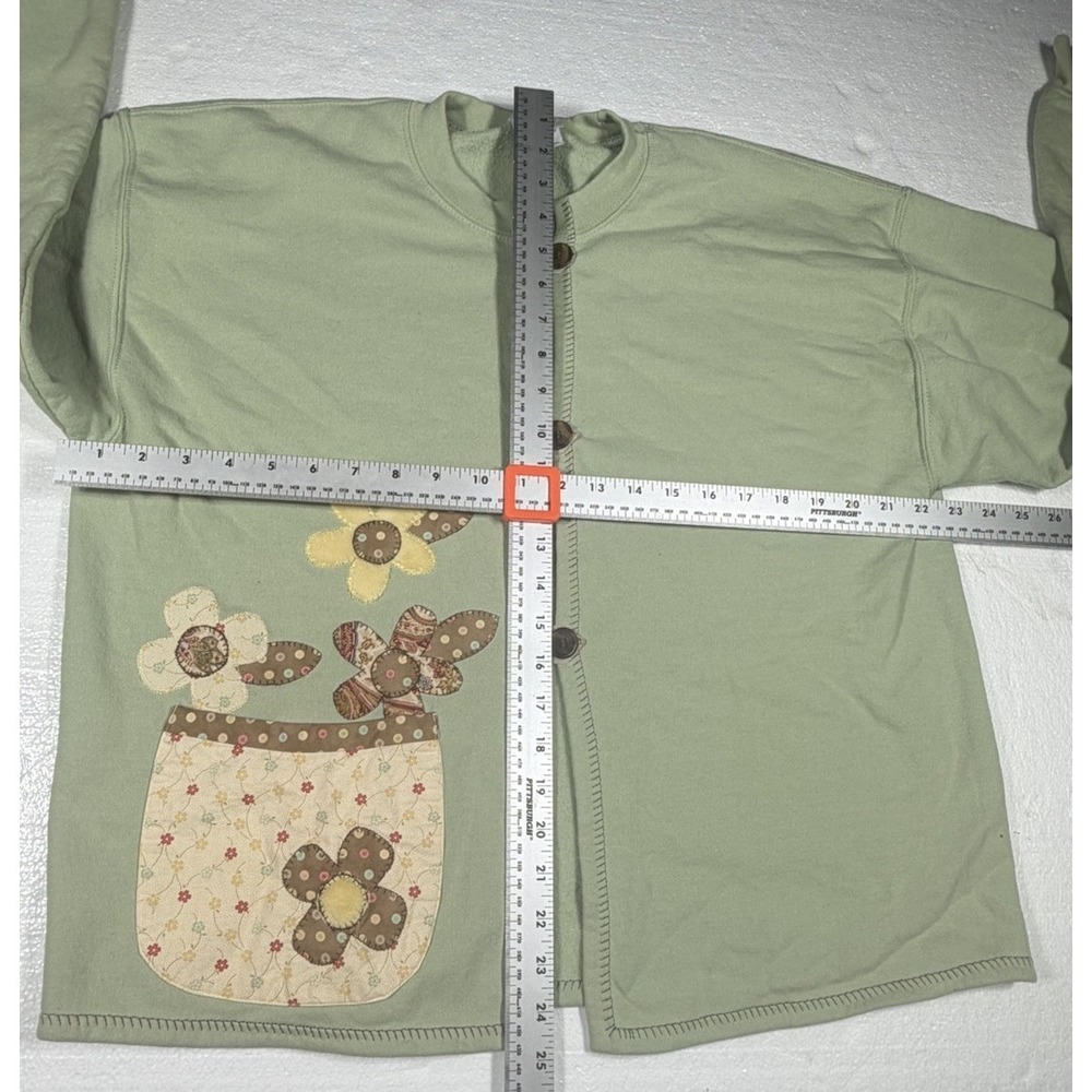 Vintage Grandma Sweater Gardening full button sun flower floral long sleeve READ - Picture 9 of 12